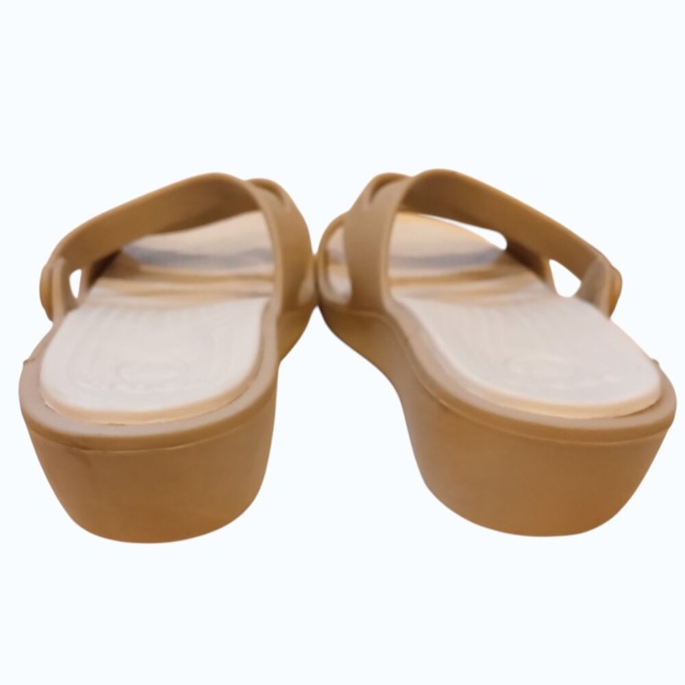 NWOT CROCS Patricia Wedge Tan Strappy Slip-On Coastal Sandals - Picture 8 of 12